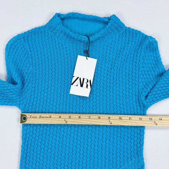 Zara Women's Pointelle Sweater Skirt Set Small Medium Turquoise Bloggers Fav - Picture 11 of 15